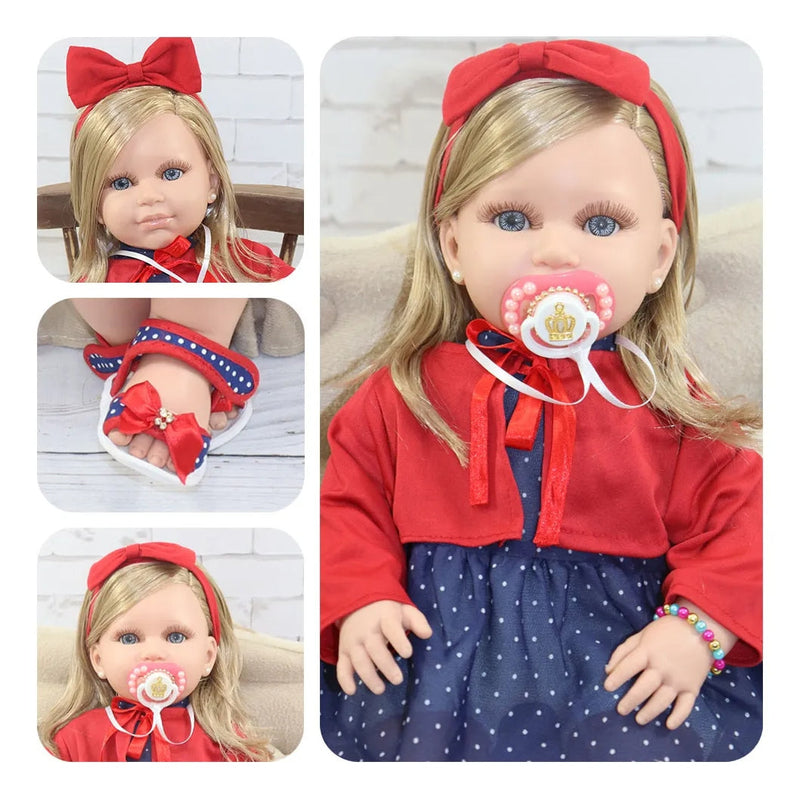 Boneca Bebê Reborn Loira com Bolsa e Acessórios