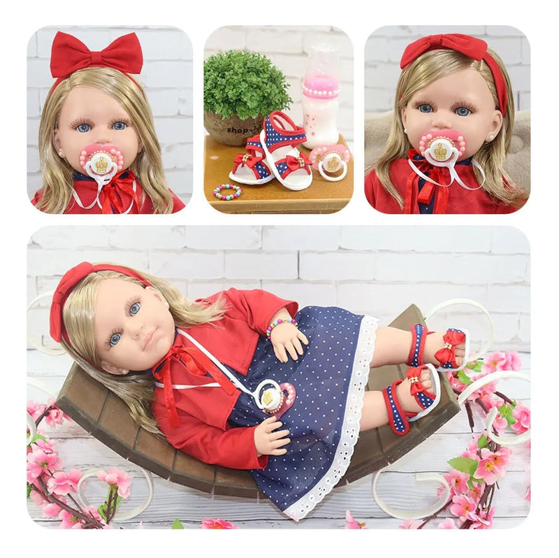 Boneca Bebê Reborn Loira com Bolsa e Acessórios
