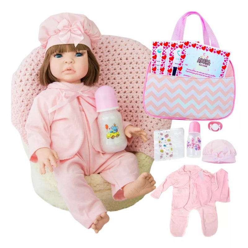 Boneca Reborn de Silicone com Bolsa Maternidade Completa