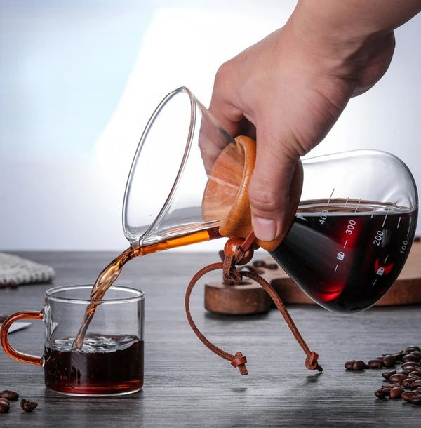 Cafeteira de Vidro Pour Over Manual com Alça de Madeira